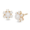 Child's 3.75-4.0mm Freshwater Cultured Pearl and Cubic Zirconia Flower Frame Stud Earrings in 14K Gold