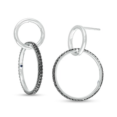 Vera Wang Love Collection 0.45 CT. T.W. Black Diamond Interlocking Circles Drop Earrings in Sterling Silver