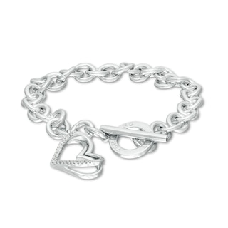 1/5 CT. T.W. Diamond Heart Assorted Charm Bracelet in Sterling Silver