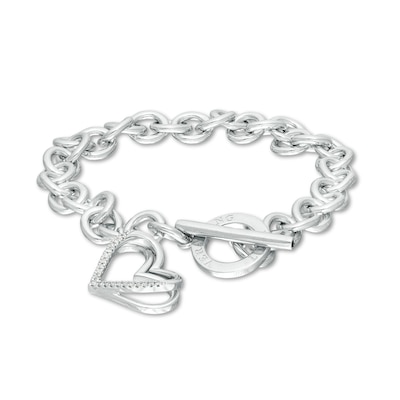 The Kindred Heart from Vera Wang Love Collection 0.085 CT. T.W. Diamond Toggle Bracelet in Sterling Silver