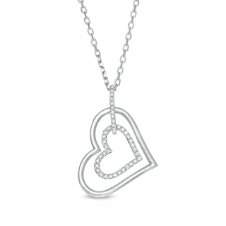 Vera Wang Love Collection 0.115 CT. T.W. Diamond Tilted Double Heart Outline Pendant in Sterling Silver - 19"