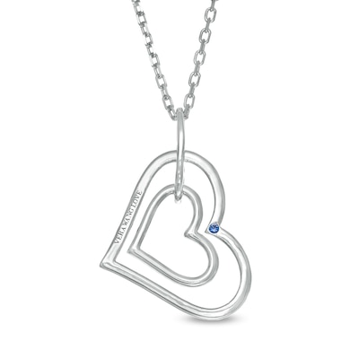 Vera Wang Love Collection 0.115 CT. T.W. Diamond Tilted Double Heart Outline Pendant in Sterling Silver - 19"