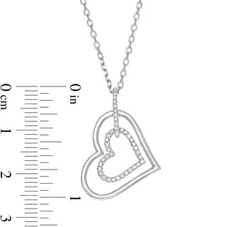 Vera Wang Love Collection 0.115 CT. T.W. Diamond Tilted Double Heart Outline Pendant in Sterling Silver - 19"