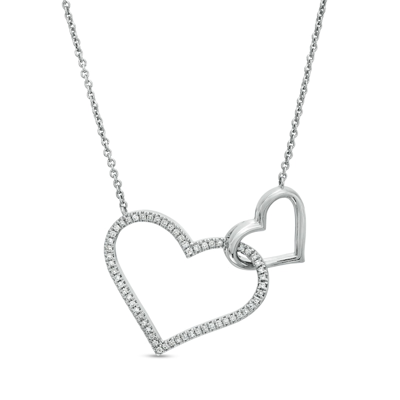 Vera Wang Love Collection 0.15 CT. T.W. Diamond Interlocking Double Heart Necklace in Sterling Silver - 19"