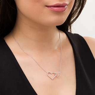 Vera Wang Love Collection 0.15 CT. T.W. Diamond Interlocking Double Heart Necklace in Sterling Silver - 19"