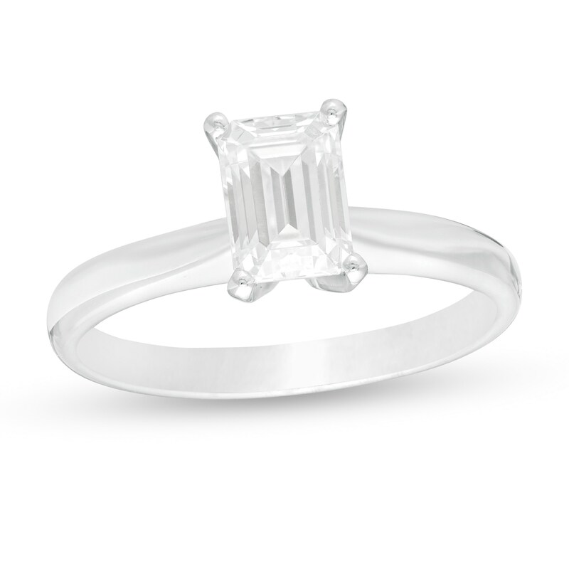 CT. Certified Emerald-Cut Lab-Created Diamond Solitaire Engagement Ring in 14K White Gold (F/SI2)|Peoples Jewellers