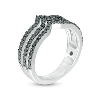 Vera Wang Love Collection 0.45 CT. T.W. Black Diamond Multi-Row Chevron Ring in Sterling Silver