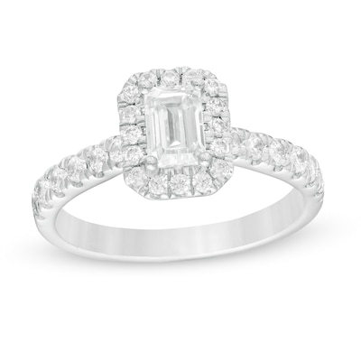 1.00 CT. T.W. Emerald-Cut Certified Lab-Created Diamond Frame Engagement Ring in 14K White Gold (F/SI2)