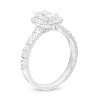 1.00 CT. T.W. Emerald-Cut Certified Lab-Created Diamond Frame Engagement Ring in 14K White Gold (F/SI2)