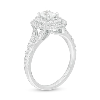 1.33 CT. T.W. Certified Oval Lab-Created Diamond Double Frame Split Shank Engagement Ring in 14K White Gold (F/SI2)