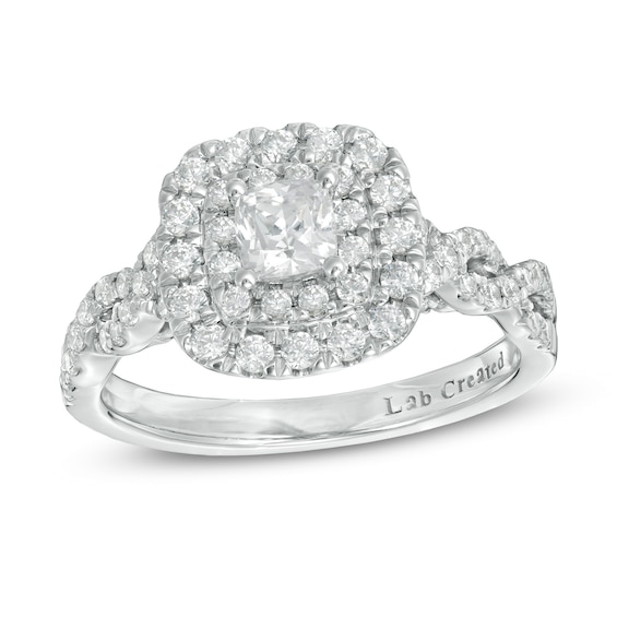 1.00 CT. T.W. Certified Cushion-Cut Lab-Created Diamond Frame Twist Shank Engagement Ring in 14K White Gold (F/SI2)