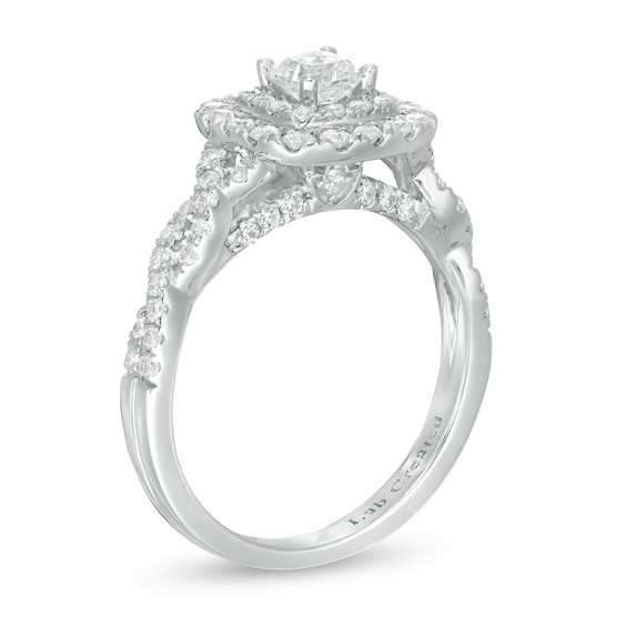 1.00 CT. T.W. Certified Cushion-Cut Lab-Created Diamond Frame Twist Shank Engagement Ring in 14K White Gold (F/SI2)