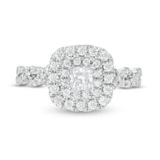 1.00 CT. T.W. Certified Cushion-Cut Lab-Created Diamond Frame Twist Shank Engagement Ring in 14K White Gold (F/SI2)