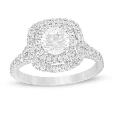 1.50 CT. T.W. Certified Lab-Created Diamond Double Frame Split Shank Engagement Ring in 14K White Gold (F/SI2)