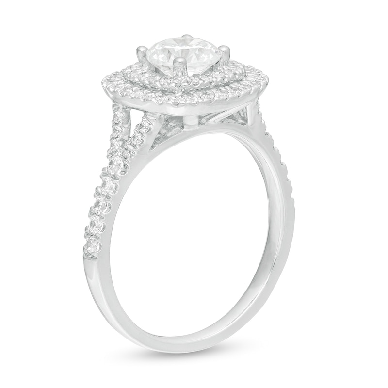 1.50 CT. T.W. Certified Lab-Created Diamond Double Frame Split Shank Engagement Ring in 14K White Gold (F/SI2)