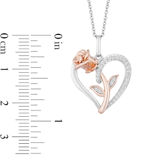 Enchanted Disney Belle 0.085 CT. T.W. Diamond Rose and Heart Pendant in Sterling Silver and 10K Rose Gold - 19"