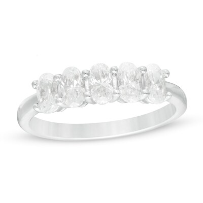 1.00 CT. T.W. Certified Oval Lab-Created Diamond Five Stone Anniversary Band in 14K White Gold (F/SI2)