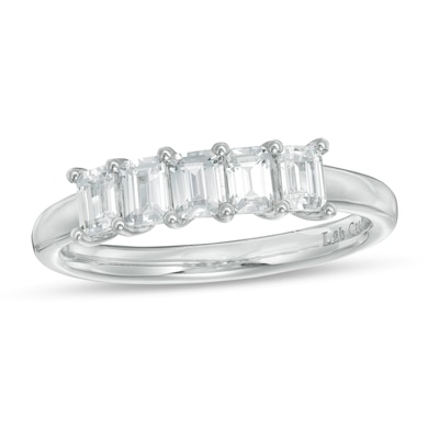 1.00 CT. T.W. Certified Emerald-Cut Lab-Created Diamond Five Stone Anniversary Band in 14K White Gold (F/SI2)