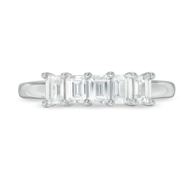 1.00 CT. T.W. Certified Emerald-Cut Lab-Created Diamond Five Stone Anniversary Band in 14K White Gold (F/SI2)