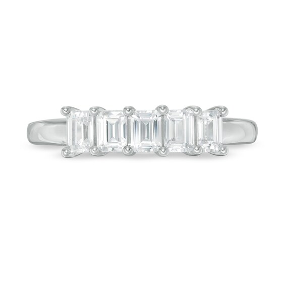 1.00 CT. T.W. Certified Emerald-Cut Lab-Created Diamond Five Stone Anniversary Band in 14K White Gold (F/SI2)