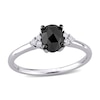 1.01 CT. T.W. Enhanced Black and White Oval Diamond Tri-Sides Engagement Ring in 14K White Gold