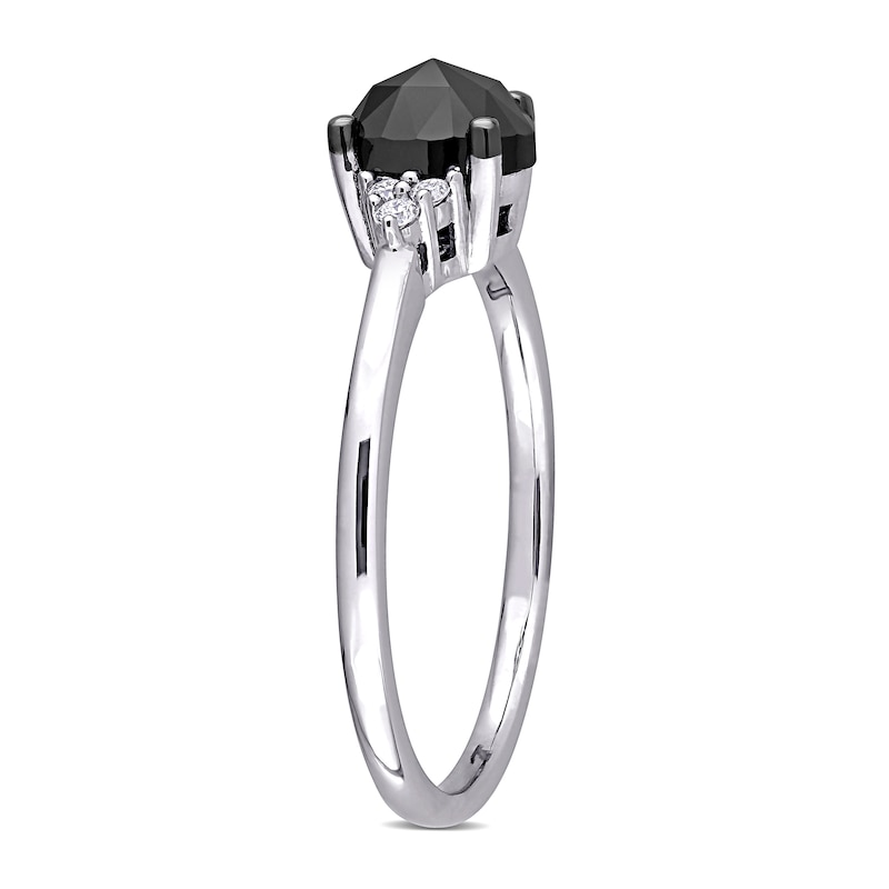 1.01 CT. T.W. Enhanced Black and White Oval Diamond Tri-Sides Engagement Ring in 14K White Gold