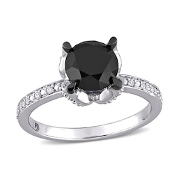 2.06 CT. T.W. Enhanced Black and White Diamond Engagement Ring in 14K White Gold