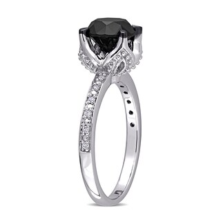 2.06 CT. T.W. Enhanced Black and White Diamond Engagement Ring in 14K White Gold