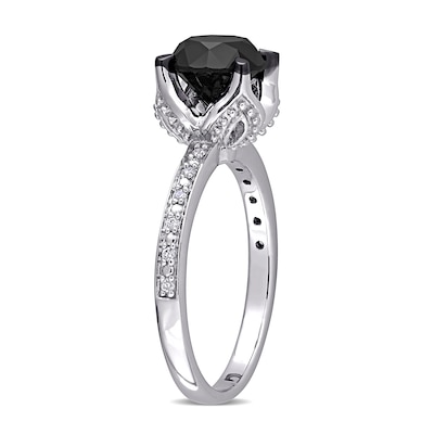 2.06 CT. T.W. Enhanced Black and White Diamond Engagement Ring in 14K White Gold