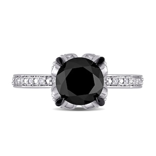 2.06 CT. T.W. Enhanced Black and White Diamond Engagement Ring in 14K White Gold