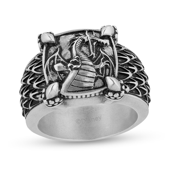 Enchanted Disney Men's Oxidized Dragon and Scales Ring in Sterling Silver - Size 10