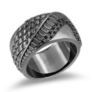 Enchanted Disney Men's 0.145 CT. T.W. Enhanced Black Diamond Snake Scales Ring in Sterling Silver with Black Rhodium