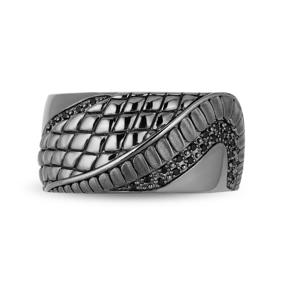 Enchanted Disney Men's 0.145 CT. T.W. Enhanced Black Diamond Snake Scales Ring in Sterling Silver with Black Rhodium