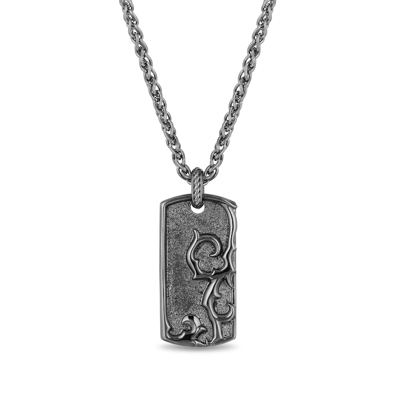 Enchanted Disney Men's Thorns Dog Tag Pendant in Sterling Silver with Black Rhodium - 22"|Peoples Jewellers