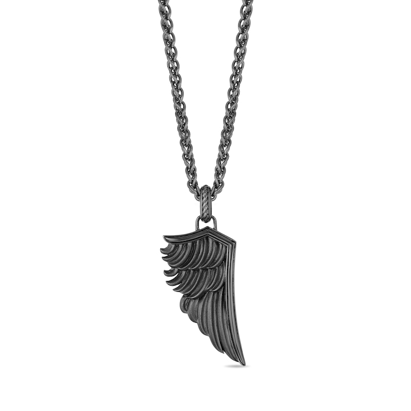 Enchanted Disney Men's Raven Wing Pendant in Sterling Silver with Black Rhodium - 22"