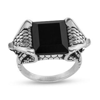 Enchanted Disney Men's Emerald-Cut Onyx Cobra Shank Ring in Sterling Silver - Size 10