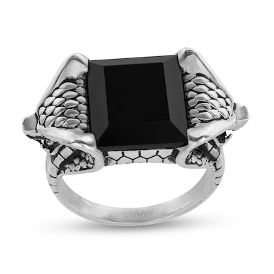 Enchanted Disney Men's Emerald-Cut Onyx Cobra Shank Ring in Sterling Silver - Size 10