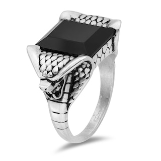 Enchanted Disney Men's Emerald-Cut Onyx Cobra Shank Ring in Sterling Silver - Size 10