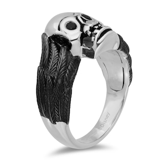 Enchanted Disney Men's 0.115 Enhanced Black Diamond Skull and Wings Ring in Two-Tone Sterling Silver - Size 10