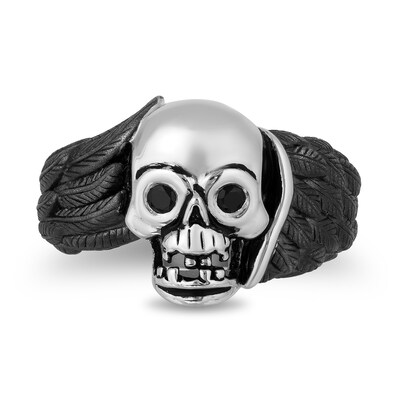 Enchanted Disney Men's 0.115 Enhanced Black Diamond Skull and Wings Ring in Two-Tone Sterling Silver - Size 10