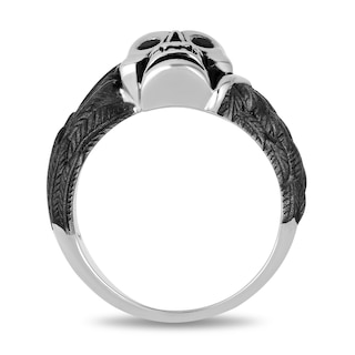 Enchanted Disney Men's 0.115 Enhanced Black Diamond Skull and Wings Ring in Two-Tone Sterling Silver - Size 10