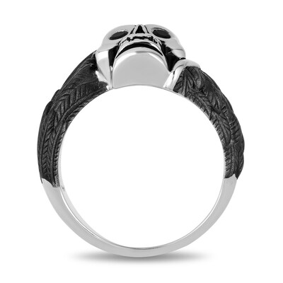 Enchanted Disney Men's 0.115 Enhanced Black Diamond Skull and Wings Ring in Two-Tone Sterling Silver - Size 10