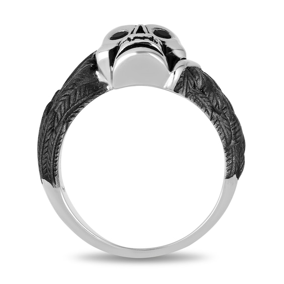 Enchanted Disney Men's 0.115 Enhanced Black Diamond Skull and Wings Ring in Two-Tone Sterling Silver - Size 10