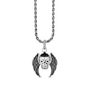 Thumbnail Image 0 of Enchanted Disney Men's Onyx and 0.065 CT. T.W. Enhanced Black Diamond Skull with Wings Pendant in Sterling Silver - 22"