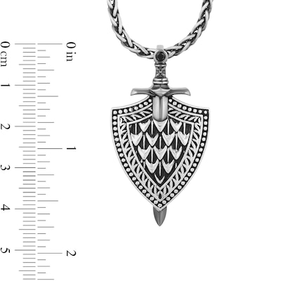 Enchanted Disney Men's 0.065 CT. Enhanced Black Diamond Oxidized Sword and Shield Pendant in Sterling Silver - 22"