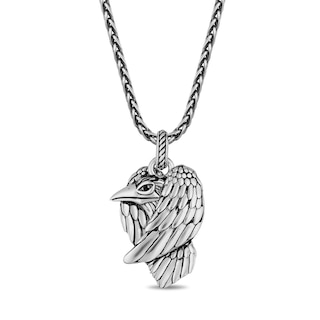 Enchanted Disney Men's Enhanced Black Diamond Accent Raven Pendant in Sterling Silver - 22"