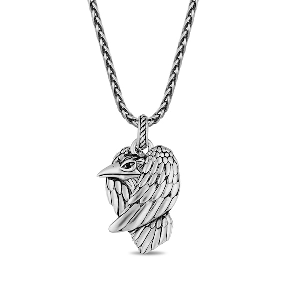 Enchanted Disney Men's Enhanced Black Diamond Accent Raven Pendant in Sterling Silver - 22"