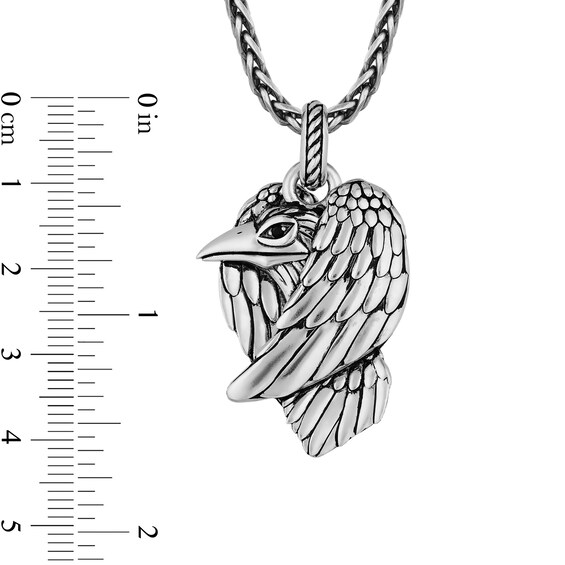 Enchanted Disney Men's Enhanced Black Diamond Accent Raven Pendant in Sterling Silver - 22"