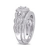 0.32 CT. T.W. Diamond Cushion Frame Scallop Edge Vintage-Style Bridal Set in Sterling Silver