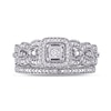 0.32 CT. T.W. Diamond Cushion Frame Scallop Edge Vintage-Style Bridal Set in Sterling Silver